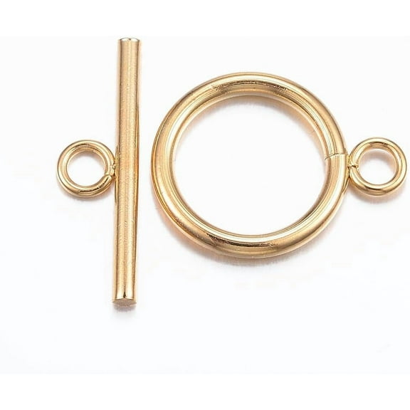 5Set 304 Stainless Steel Toggle Clasps Real 18K Gold Plated Ring Toggle T Bar Clasps Sets Metal Bar and Ring Clasps 304 Stainless Steel
