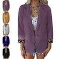 thumbnail image 1 of Blazer Con Parte Delantera Abierta Para Mujer, Fibra De Poliéster, Transpirable, Suelto, De Color Sólido, Con Puños De Leopardo, Con Solapa, Manga Larga, Bolsillos Laterales ANGGREK Púrpura S, 1 of 5