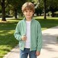 thumbnail image 5 of Boys Girls Corduroy Jackets Solid Color Zipper Long Sleeve Stand Collar Outerwear Kids Fall Winter Trendy Casual Outfits Mint Green 12-13 Years, 5 of 7