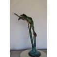 thumbnail image 2 of Nifao Large Frog Jumping Forward Bronze Statue on Marble – Home Decor Sculpture, 25"L x 15"W x 36"H, 2 of 11