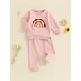 thumbnail image 3 of Musuos Baby Girls Fall 2-piece Outfit, 0-3 Years Embroidery Rainbow Long Sleeve Crew Neck Sweatshirt with Elastic Waist Sweatpants Set, 3 of 10