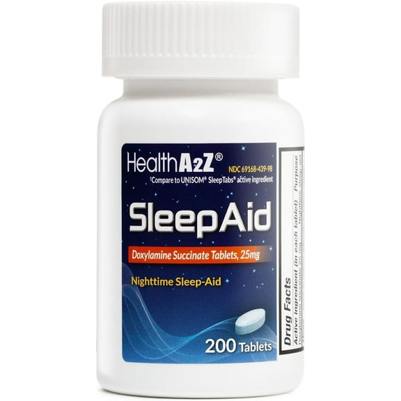 HealthA2Z® Sleep Aid | Doxylamine Succinate 25mg | Non Habit-Forming (200 Counts (Pack of 1))