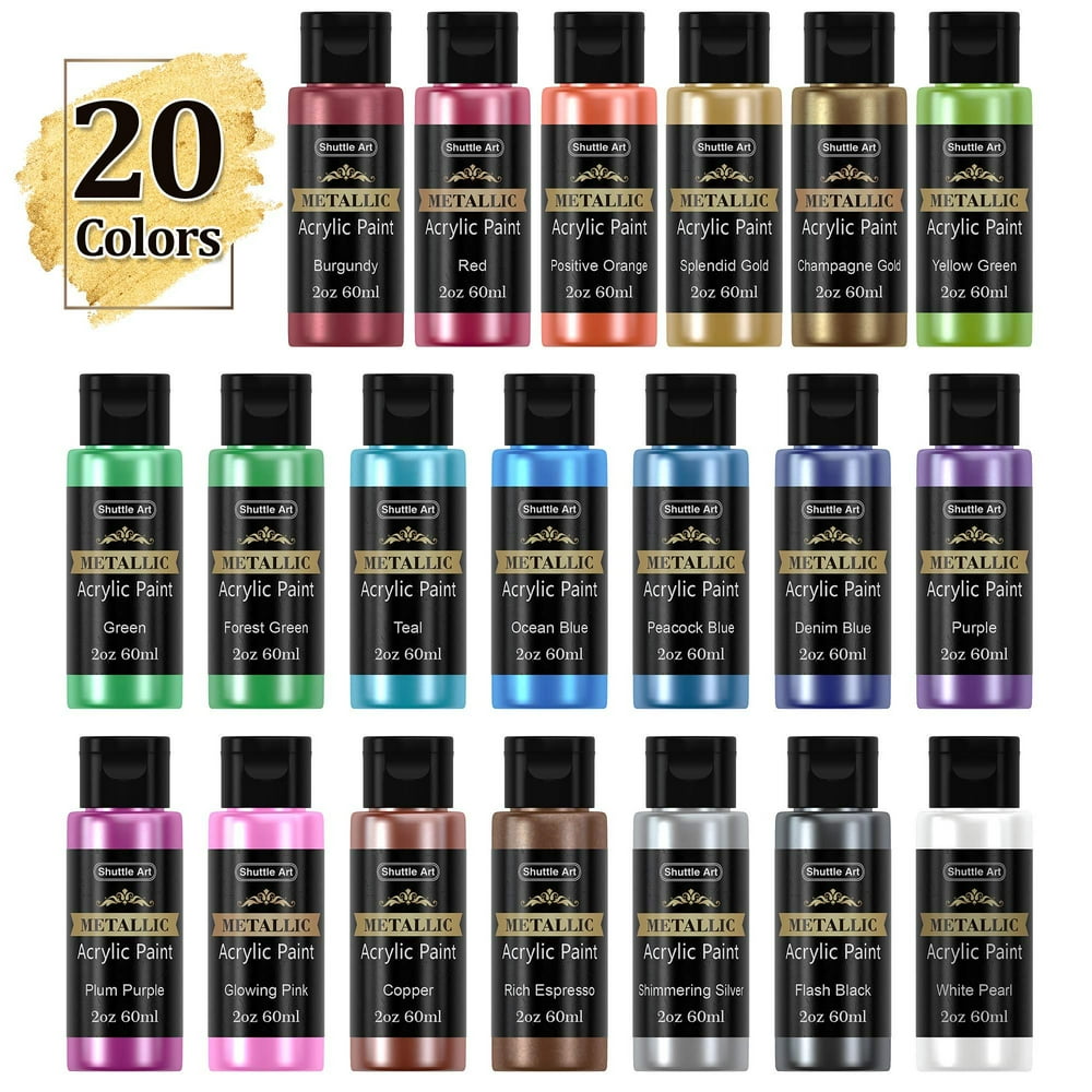 Metallic Acrylic Paint Set, Shuttle Art 20 Colors Metallic Paint in