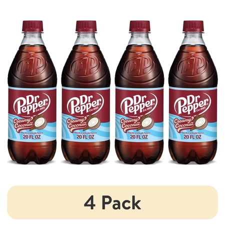 (4 pack) Dr Pepper Creamy Coconut Soda Pop, 20 fl oz, Bottle