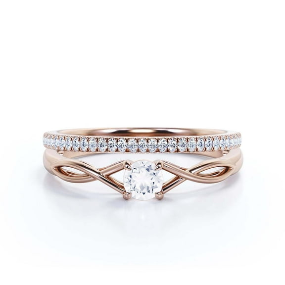 Infinity Loop 1.00 Carat Round Cut Diamond Moissanite Engagement Ring, Twisted Wedding Band in 925 Sterling Silver With 18k Rose Gold Plating, Gift For Her, Bridal Set, Matching Band, Anniversary