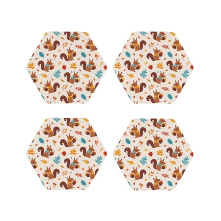 

Matuu Forest Squirrel Nuts for Cup Coasters Set of 4 Leather Coasters Desk Coasters for Office Measures 4” x 4”-Hexagon