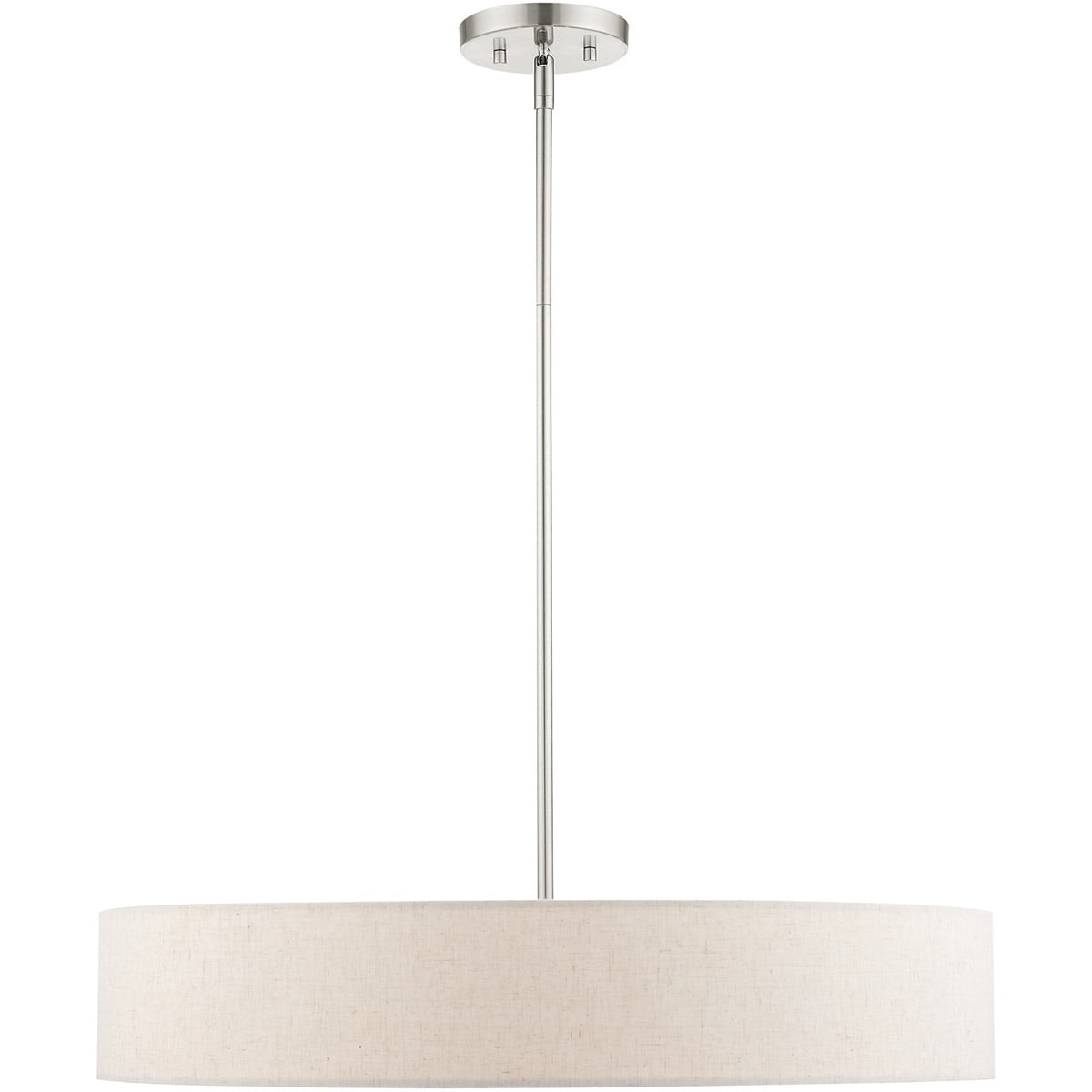 5 Light Brushed Nickel Chandelier with Hand Crafted Oatmeal Fabric Hardback Shade