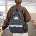 thumbnail image 4 of Corduroy Backpack, Polka Dot School Backpack with Bowknot, Lace Trim Schoolbag for Travel Shopping Outdoor, Gray, 4 of 7