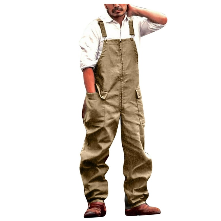 jsaierl Mens Work Bib Overalls Baggy Lightweight Jumpsuit Big and Tall  Coveralls Loose Fit Cargo Workwear with Snaps Pockets