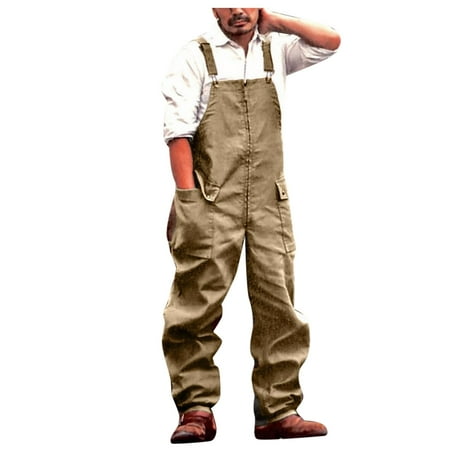 

Men s Retro Cargo Bib Overalls Relaxed-Fit Vintage Rompers Bodysuits Wide Leg Casual Jumpsuit with Pockets