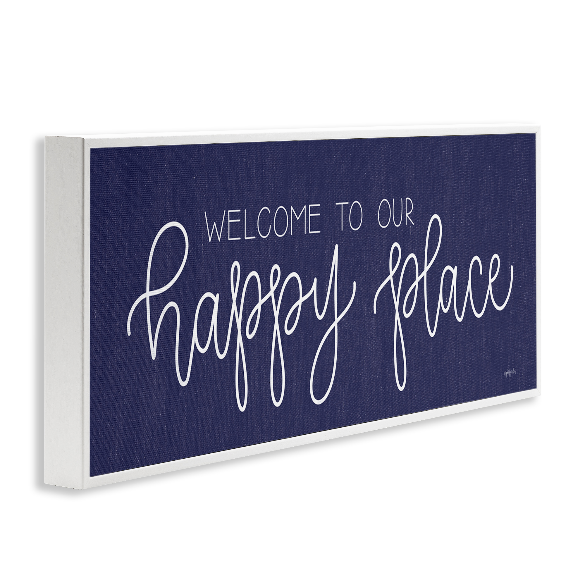Stupell Industries Welcome Happy Place Typography Painting White Framed Art Print Wall Art, 30 x 13