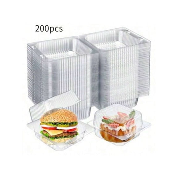 50 Pcs Clear Square Hinged Plastic Food Containers with Lids, Disposable Take-Out Clamshell Trays for Cakes, Cookies, Sandwiches, and Pastry, Bulk Catering and Christmas Party Supplies