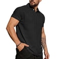 thumbnail image 2 of Mens Polo Shirt Textured Vertical Ribbed Knit Short Sleeve Tee Collared Golf Tops Fashion Casual Solid Color Shirts, #02 Black, 3XL, 2 of 6
