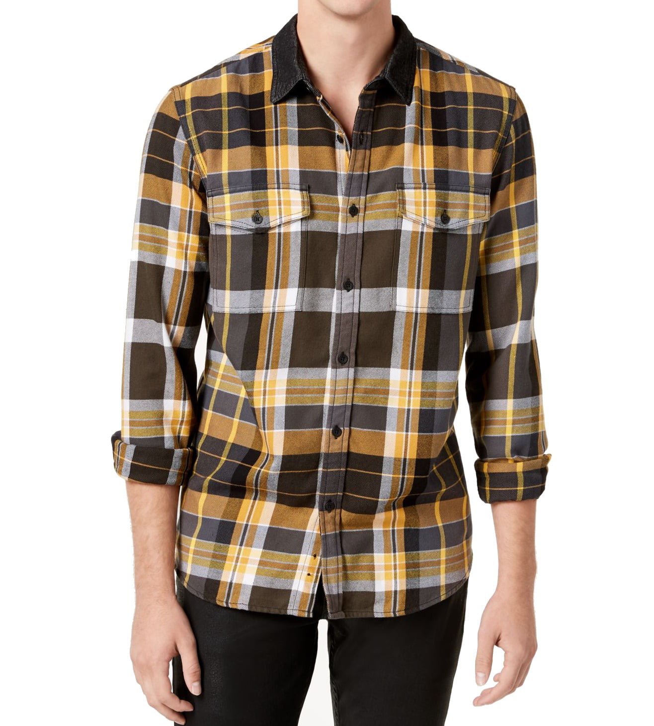 GUESS - Guess NEW Yellow Mens Size Medium M Dual Pocket Button Down ...