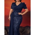 thumbnail image 4 of AURA Plus Size Evening Dress V Neck Short Sleeve Slim Fit Party Long Skirt Beaded Polyester, 4 of 7