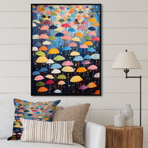Designart "Spectrum Of Umbrellas IV" Sky Floater Framed Wall Art Prints