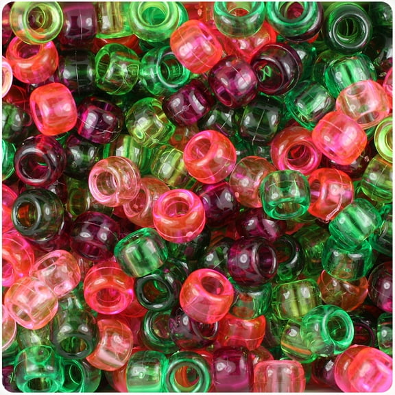 BeadTin Watermelon Mix Transparent 9mm Barrel Pony Beads (500pc)