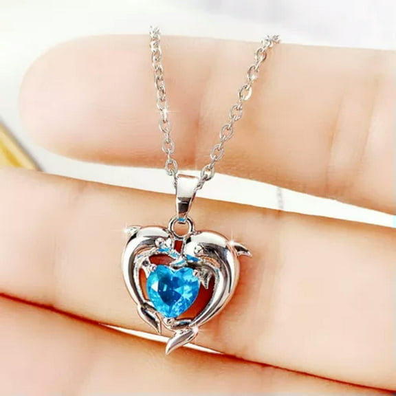 Fashion Dolphin 925 Silver Necklace Pendant Cubic Zirconia Women Wedding Jewelry