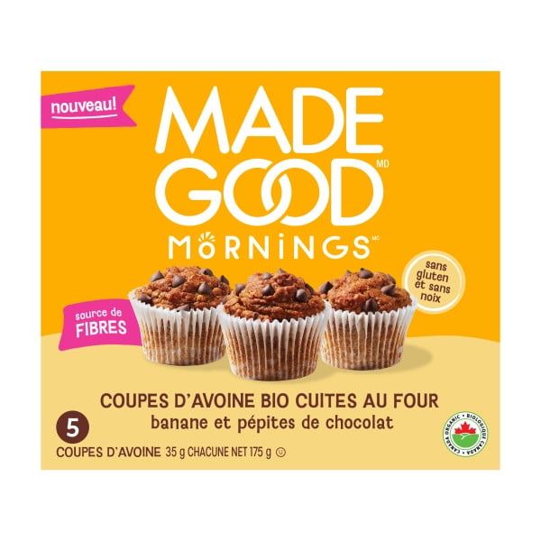 MadeGood Baked Oat Cups – Banana Chocolate Chip 5 Pack, MG Banana Chocolate Oat Cups