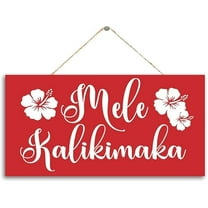 Mele Kalikimaka Red Christmas Holiday Sign Hawaiian Vacation 12x6 Wood Sign with Saying Decorative Household Family Signs Novelty Wooden Hanging Sign with Funny Quotes Wall Decoration 6x12 Inch