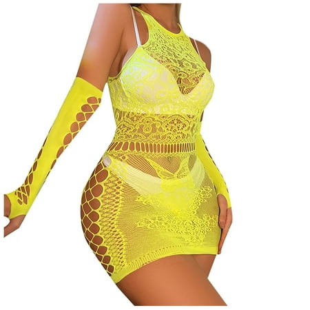 

Women s Sexy Mini Sleepwear Fishnet with Glove Babydoll See Through Teddy Lingerie Green