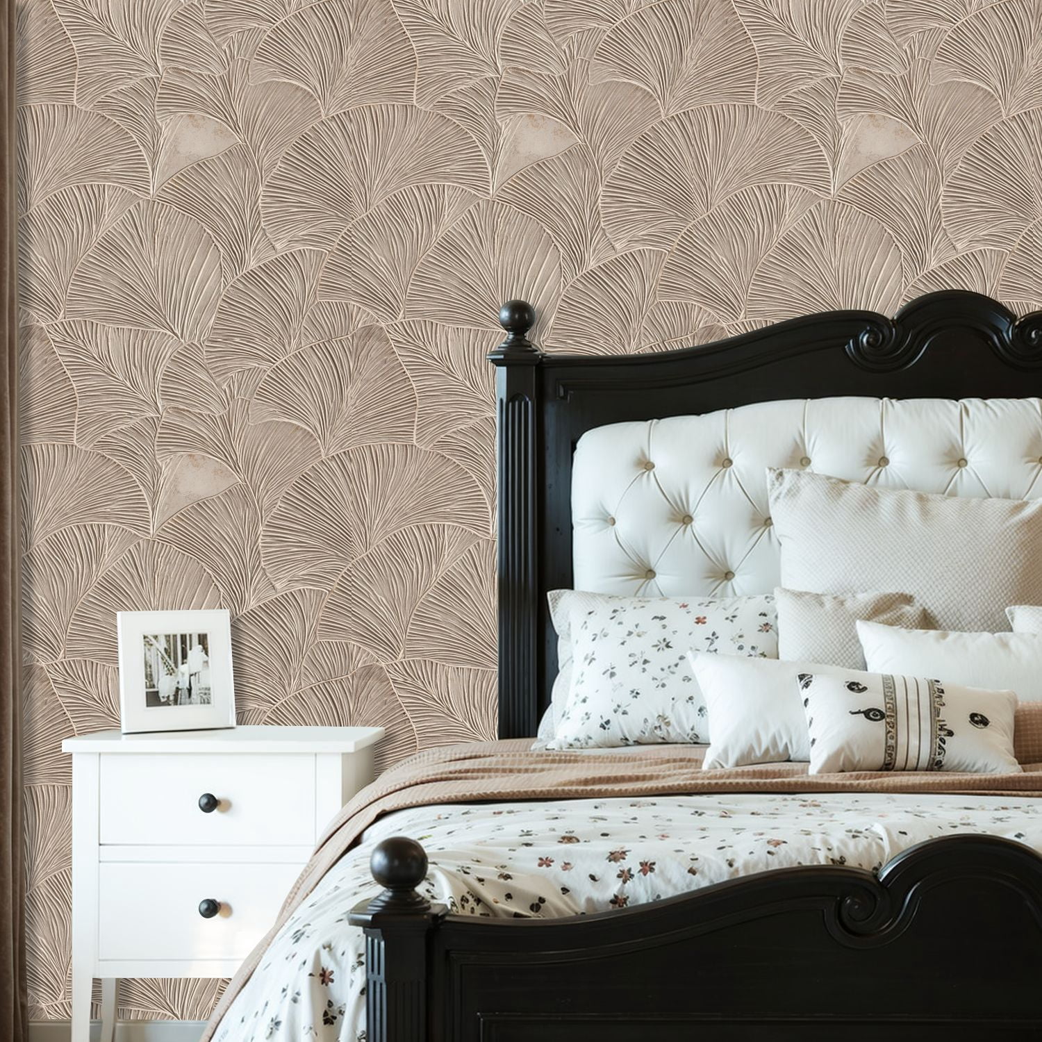 Peel and Stick Wallpaper Textured Beige Leaf Intricate Veins Curved Design Wall Mural 23.6in x 9.8ft Self Adhesive Removable Wall Paper Renter Friendly Wallpaper for Nursery Bedroom Cabinets