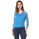 thumbnail image 2 of Tops A Rayas Con Cuello En V Y Mangas Raglán Largas Para Mujer Azul L, 2 of 7