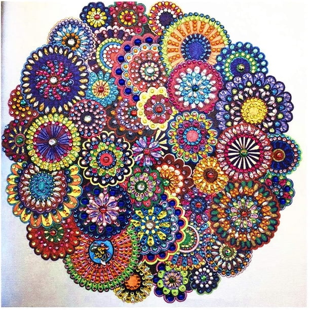 Pintura de diamante DIY 5D Forma especial Diamante de imitación, Flor de mandala, Conjunto de mandala de pintura de diamante de cristal de diamante parcial (Mandala 1)