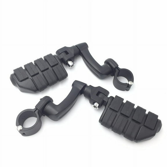 HTT-MOTOR Black Adjustable Dually Highway P-Clamps Large Footpeg Footrest For Yamaha V-STAR Roadstar Suzuki Boulevard Equipped with 1 inch (1") 25mm Front Engine Guard Frame Tube