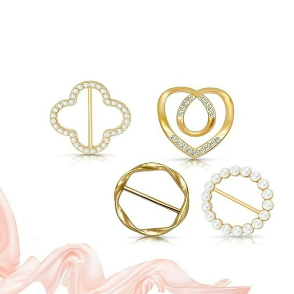 GoXteam 4pcs Scarf Rings Shirt Clips, T-Shirt Tie Clips for Women, Cute Scarf Ring and Slides for Scarves, Clothing Accessories