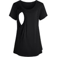 thumbnail image 1 of Camiseta de maternidad para mujer, de manga corta, lisa y de doble capa, suave, para amamantar., 1 of 5