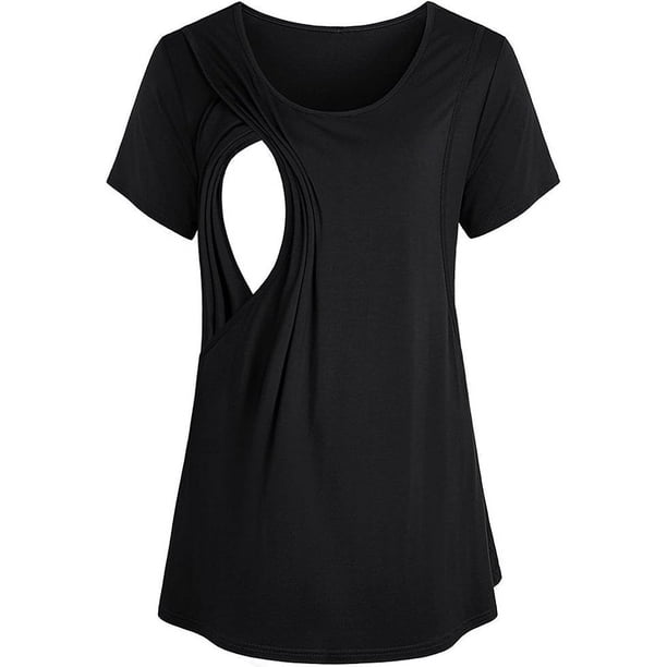Camiseta de maternidad para mujer, de manga corta, lisa y de doble capa, suave, para amamantar.