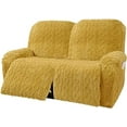 thumbnail image 2 of Nvzi 6 Pieces Geometric Jacquard Plush Recliner Loveseat Slipcovers Soft Fuzzy Fluffy Sofa Couch Cover Anti-Slip Furniture Protector with Elastic Bottom for Kids Cats Dogs(Yellow,2 Seat), 2 of 5