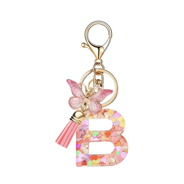 Bdday Fashion 26-letter Key Chain Pendant Butterflys Tassel Key Chain Elegant Fashion Multi-functional Use