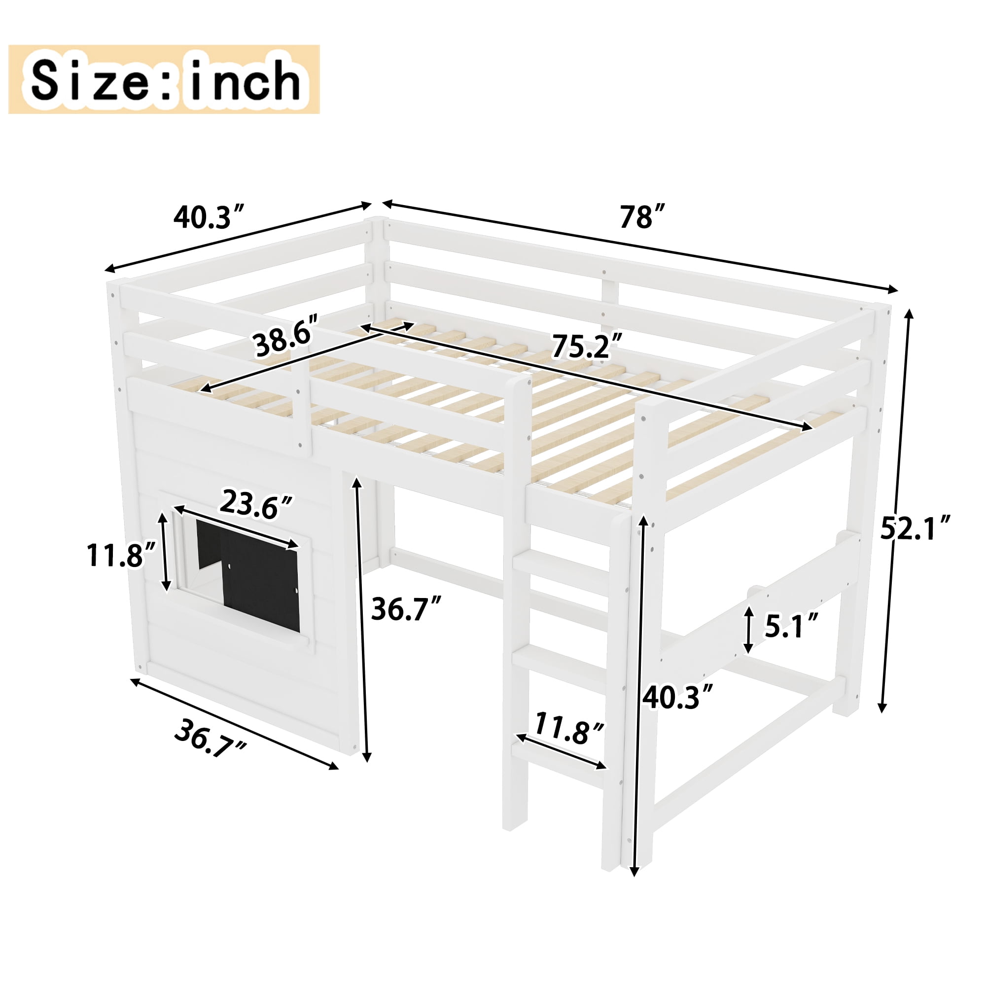 Leumius Twin Size Loft Bed with Storage Shelves,Solid Wood Low Loft Bed Frame with Chalkboard and Bookshelf,Space Saving,White