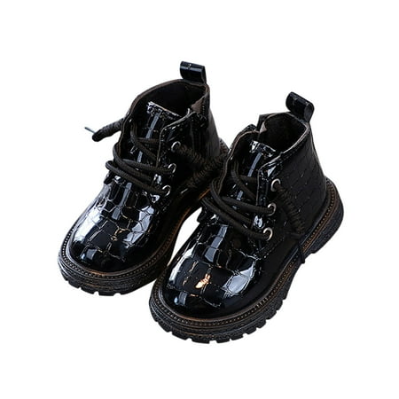 

Fsqjgq Girl s Boots Fashion All Seasons Children Boots for Boys and Girls Ankle Boots with Thick Soles Non Slip Lace Up Comfortable Leather Patterns Girls Toddler Rain Boots Size 8 Pu Black 27
