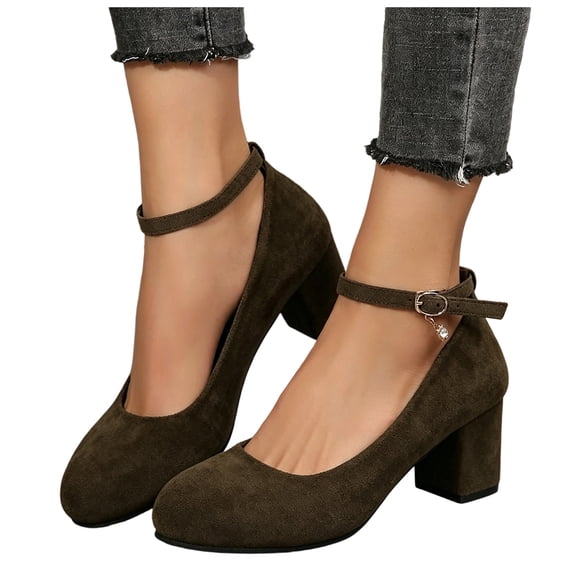 Women's Mary Jane Pumps Platform Round Toe Dress Shoes with Suede Buckle Strap Comfortable High Heels for Evening Party Green Size 7.5