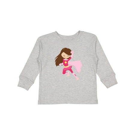 

Inktastic Superhero Girl Cute Girl Brown Hair Pink Cape Gift Toddler Toddler Girl Long Sleeve T-Shirt