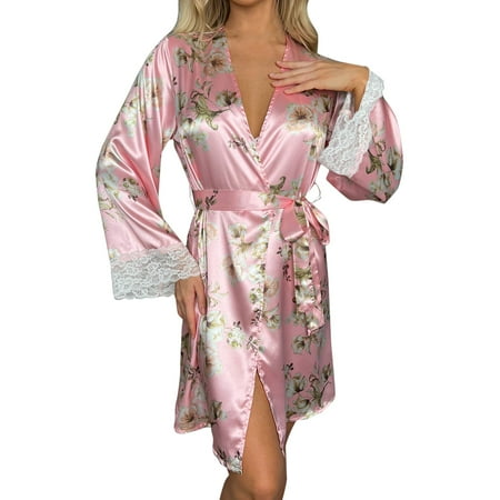 

nsendm Women Bathrobes Warm Soft 3x Lady Sleepwear Womens Lingerie Satin Pajamas Cami Fancy Robe for Women Nightgownnightshirt Pink Large