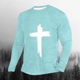 thumbnail image 2 of LbsKUS Mens Long Sleeve T Shirts Cross Print Shirts Loose Fit Crew Neck Tee Shirt Fashion Athletic T-Shirts Sportswear,Light Blue,4X-Large, 2 of 3