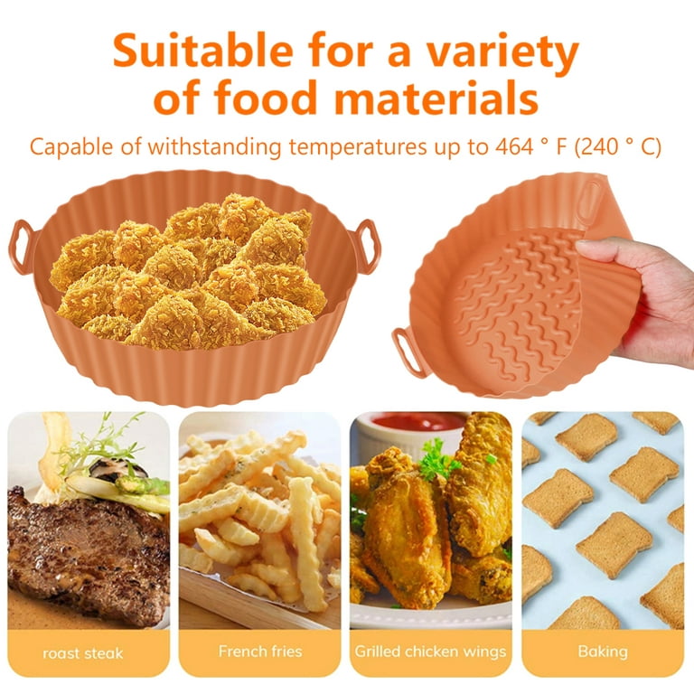 Evjurcn 2Pcs Air Fryer Silicone Pot With Handle Reusable Air Fryer Liner  Heat Resistant Air Fryer Silicone Basket 7.87 Inch Round Baking Pan Air  Fryer