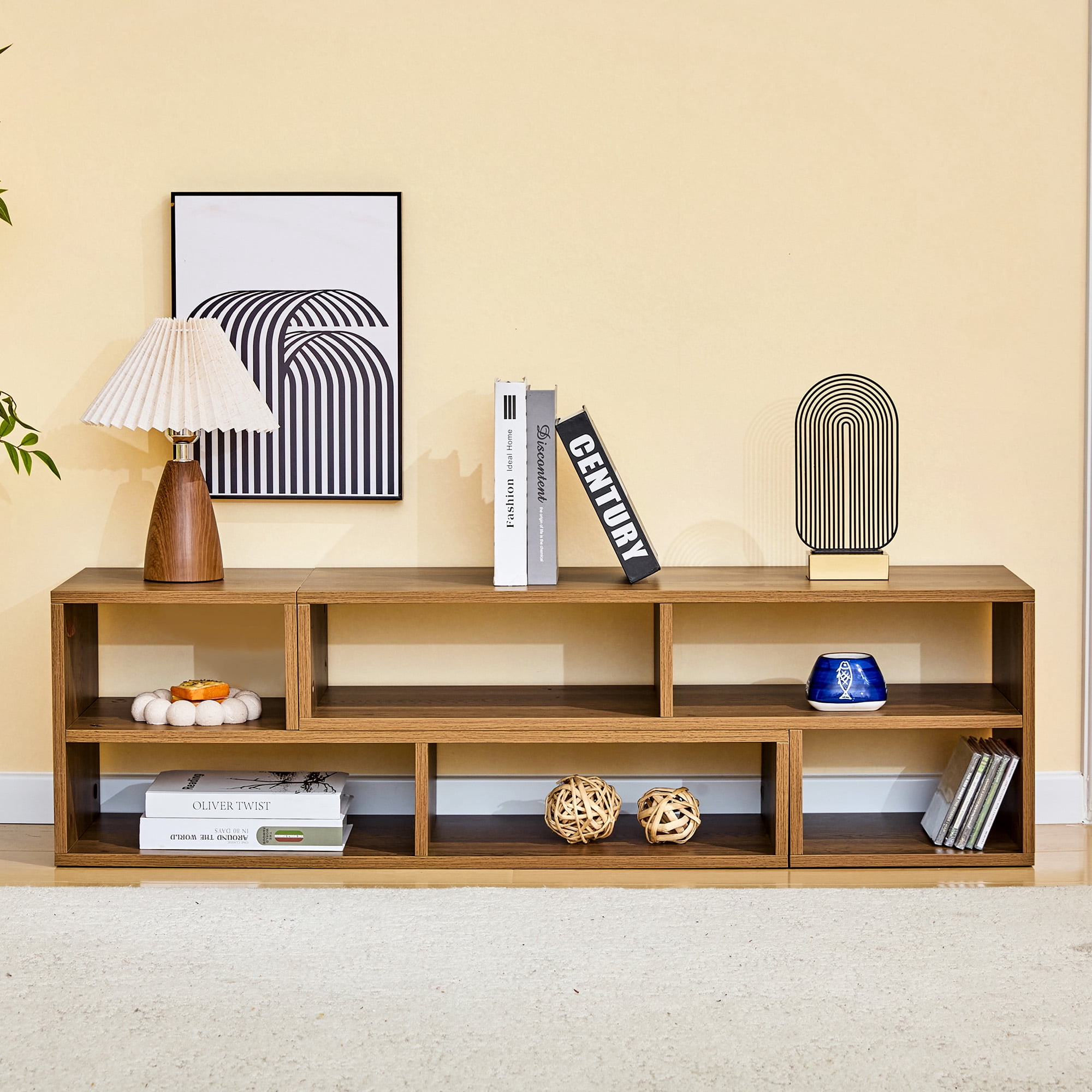 Modular Extendable TV Stand, Freestyle Combinable Media Console with Open Storage Cubbies, Waterproof Engineered Wood Adjustable Entertainment Center for Living Room Bedroom Apartment