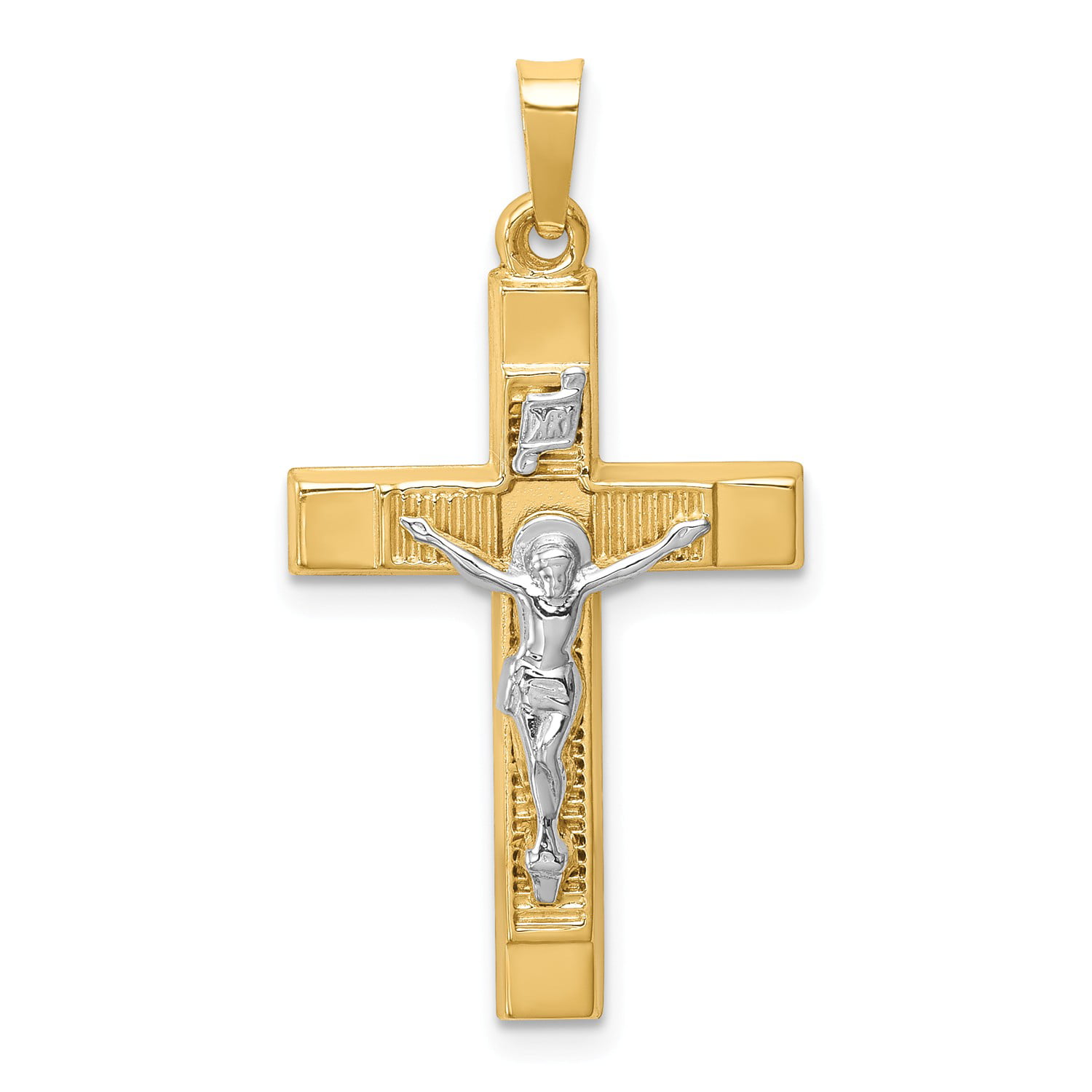 Sterling Silver Two-Tone Ornate Crucifix Cross Pendant Necklace 22