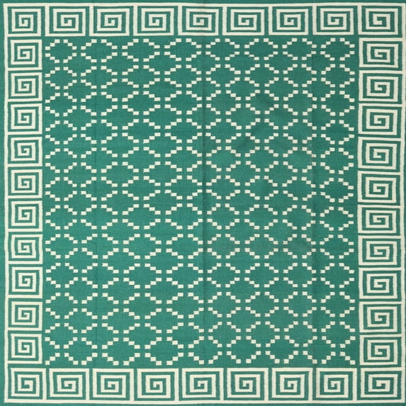 Ahgly Company Indoor Square Contemporary Blue Green Abstract Area Rugs, 4' Square