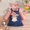 thumbnail image 2 of Outfits for Girls 3 Piece Graphic Print Long Sleeve Crew Neck Ruffle Onesie And Overall Skirt Headband Outdoor Wear Girls' Clothing Sets 9 Months-12 Months, 2 of 5