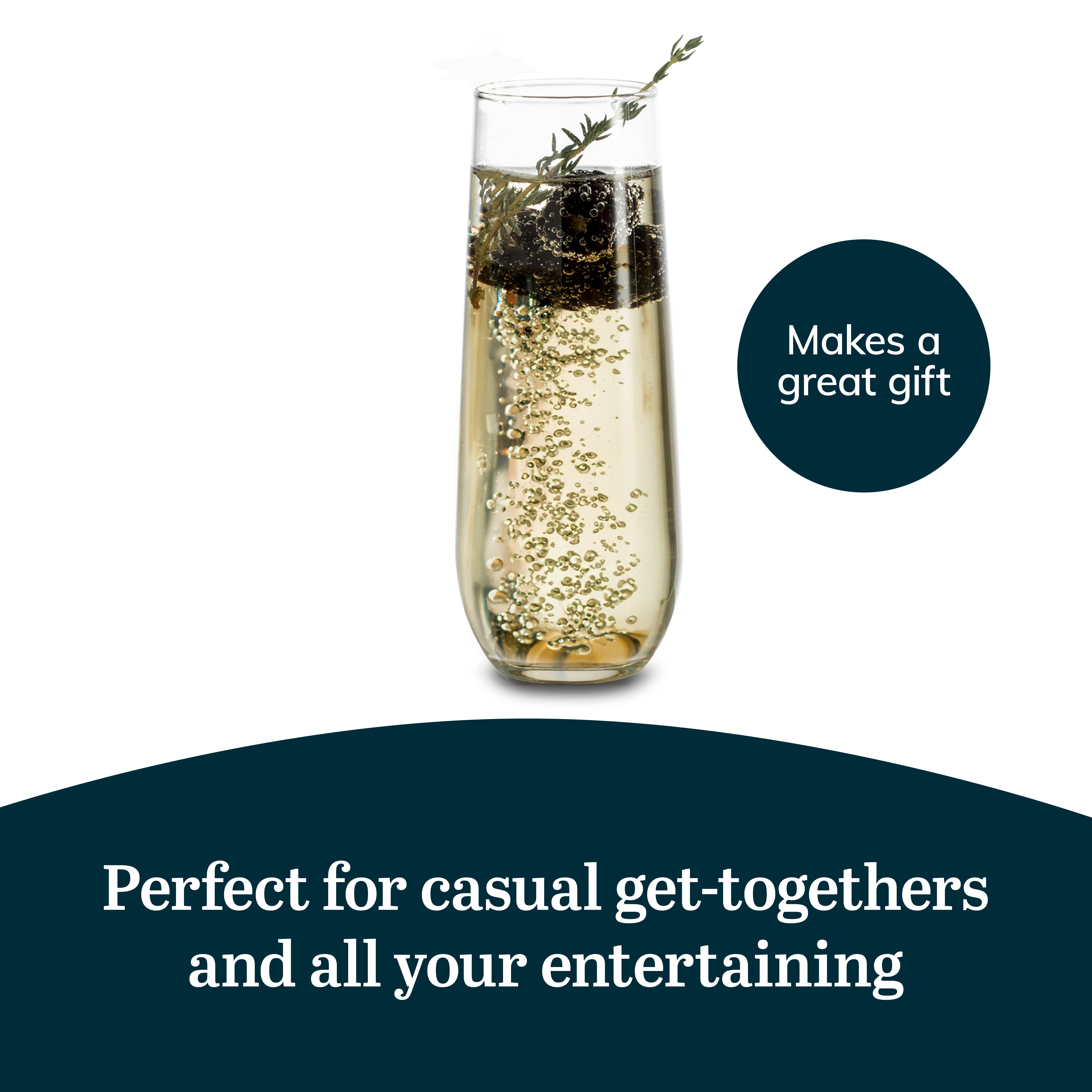 Libbey 228 Stemless Champagne Flutes Glass Set of 12,  Elegant 8.5 Oz Flute Glasses for Champagne, Clear Fluted Glassware