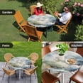 thumbnail image 4 of Blue White Ombre Round Tablecloth for 36-44 Inch Tables,Fitted Table Cover with Elastic Edge,Watercolor Cloud Geometric Abstract Art Waterproof Outdoor Table Cloth Protector for Patio Garden Dinner, 4 of 9