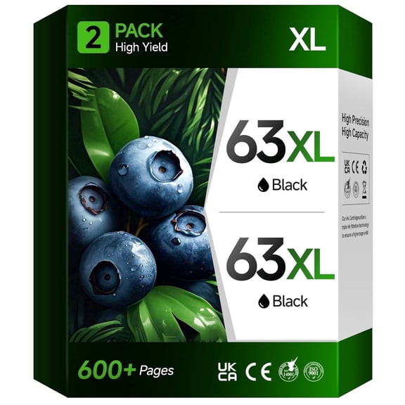 63 Ink Cartridges Compatible for HP 63XL Black Ink Cartridges for HP Officejet 3830 4650 4652 Envy 4520 4512 4650 5255 5200 4655 Printer (2-Black)