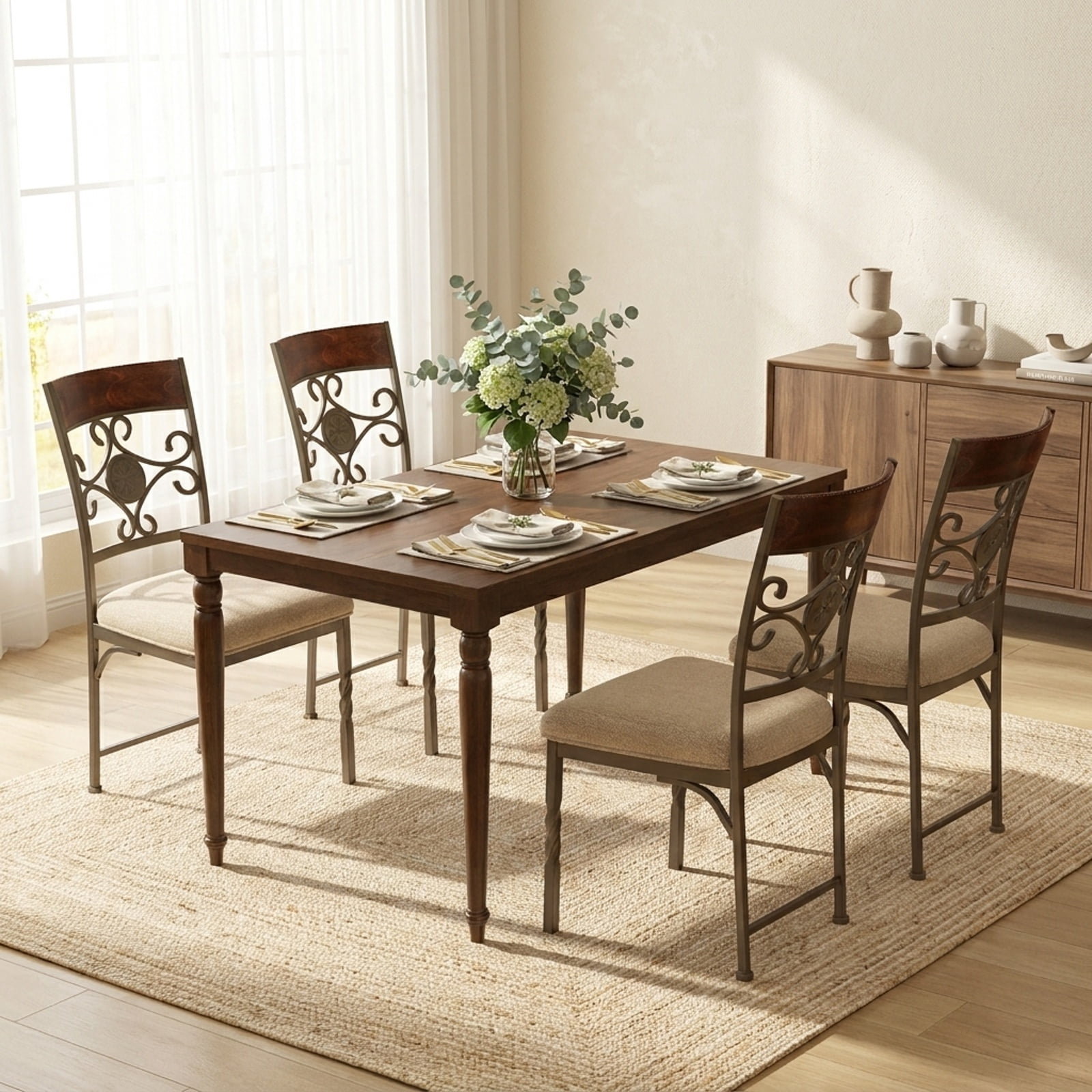 Furnibear Armless Dining Chairs Set of 2 with Padded Seat Cushion and Metal Frame Brown