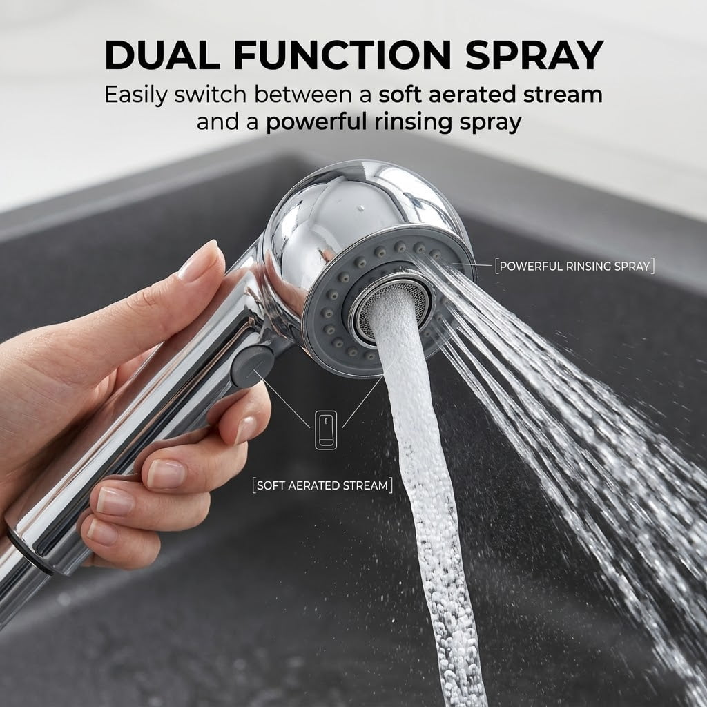 LAZIOEGR Dual-Mode ABS Kitchen/Bathroom Pull-Out Faucet Nozzle with Copper Outlet – Bubble & Shower Spray, Kitchen Easy G1/2 Fit